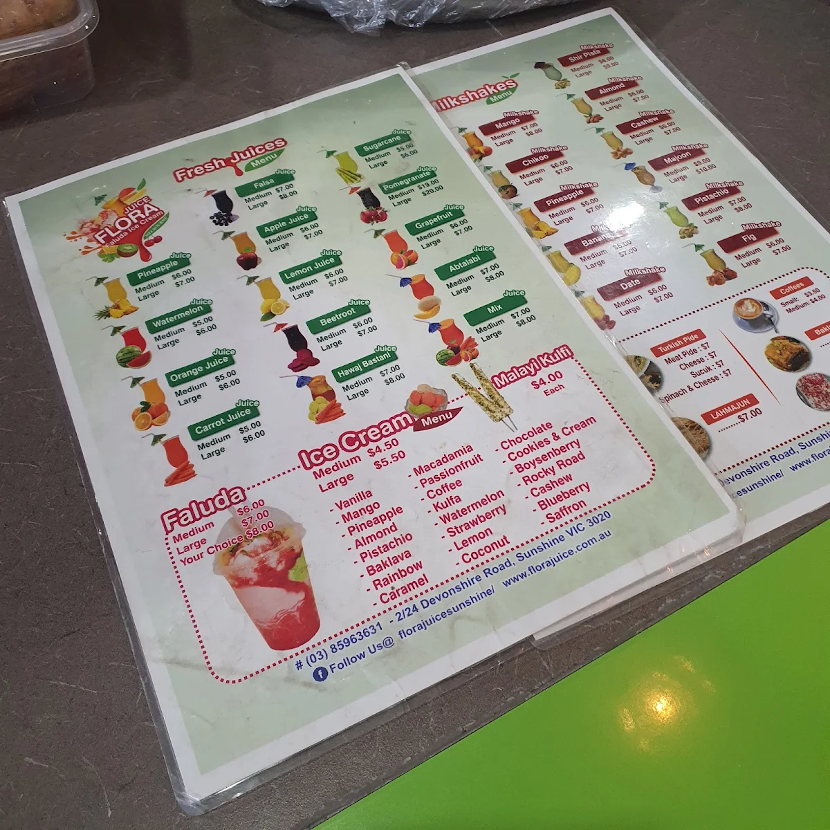 Menu, Flora Juice Sunshine