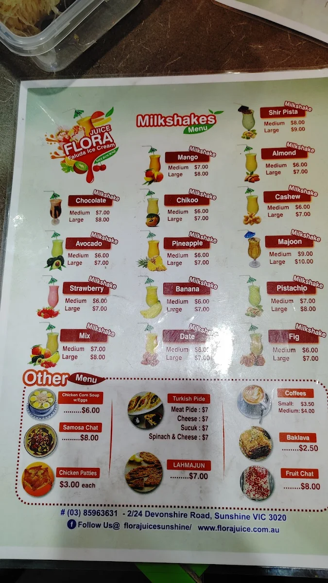 Menu, Flora Juice Sunshine
