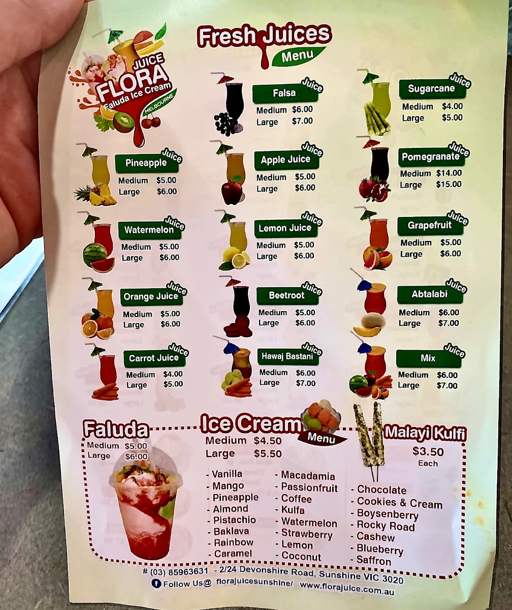 Menu, Flora Juice Sunshine