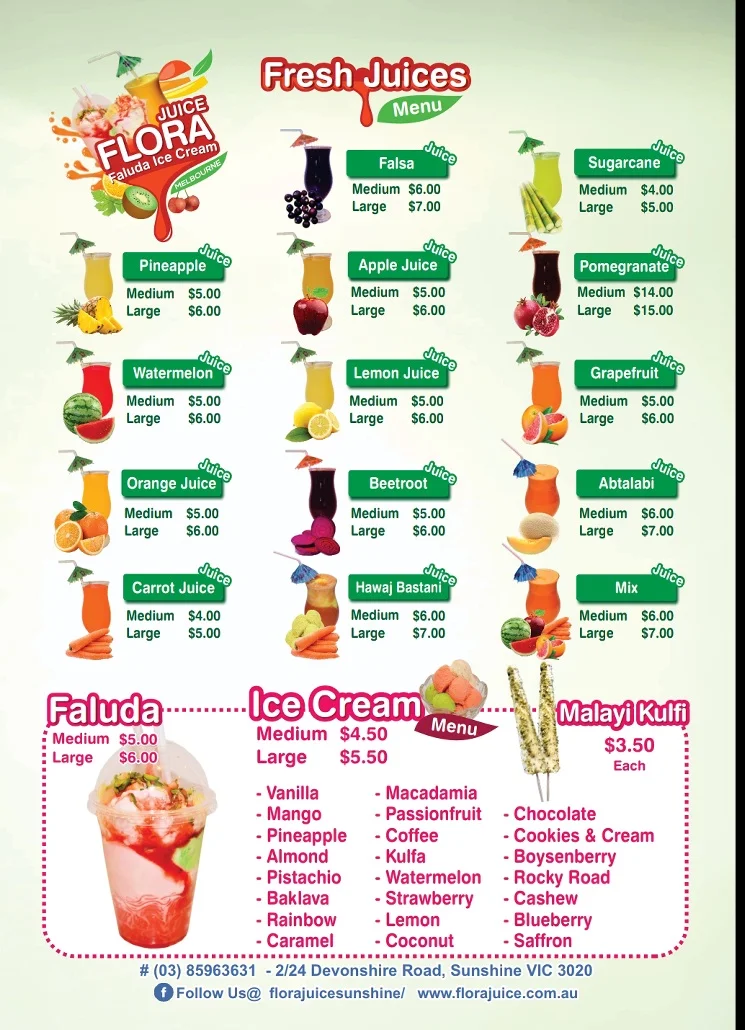 Menu, Flora Juice Sunshine