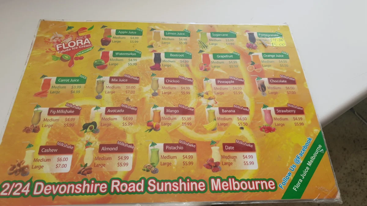 Menu, Flora Juice Sunshine