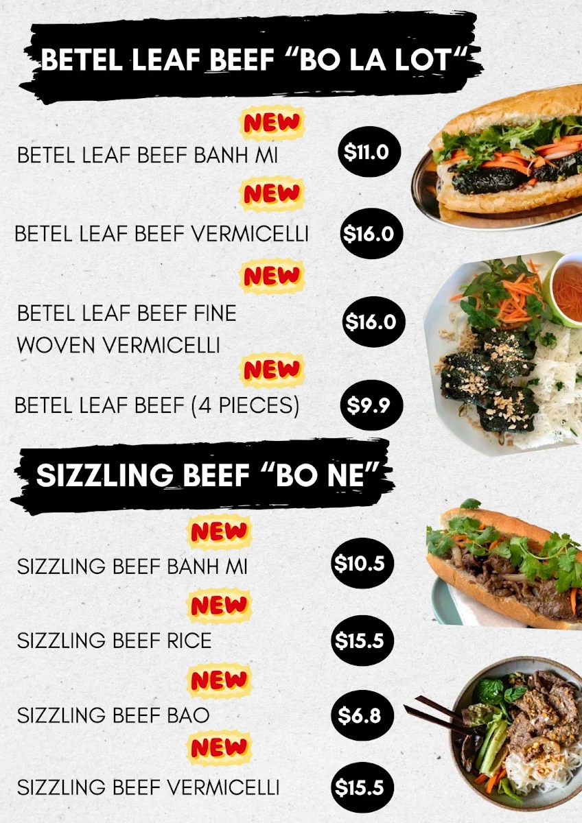 Menu, Madame Linh Vietnamese Cuisine