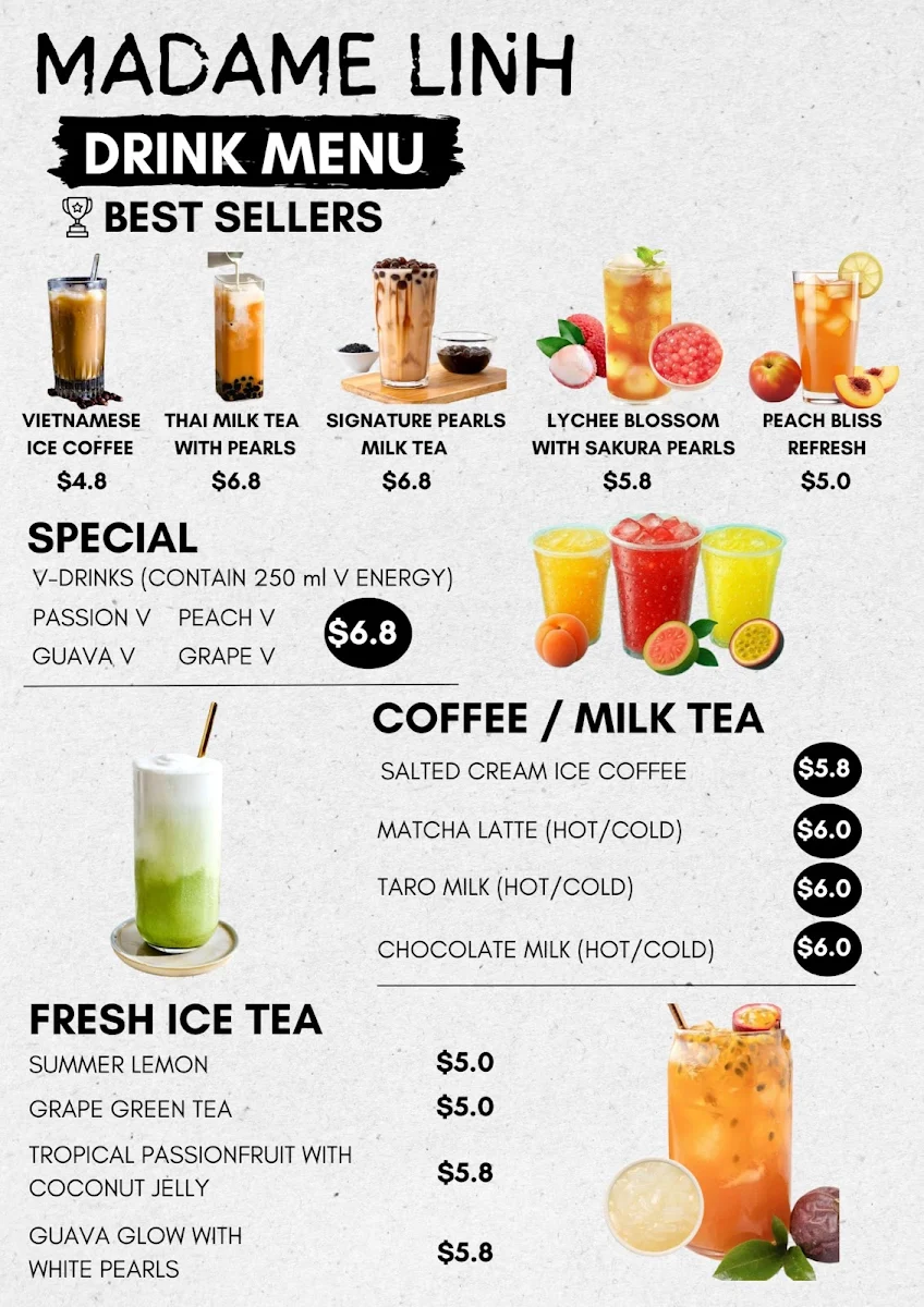 Menu, Madame Linh Vietnamese Cuisine