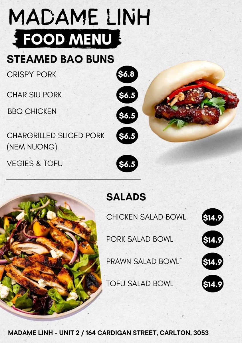 Menu, Madame Linh Vietnamese Cuisine