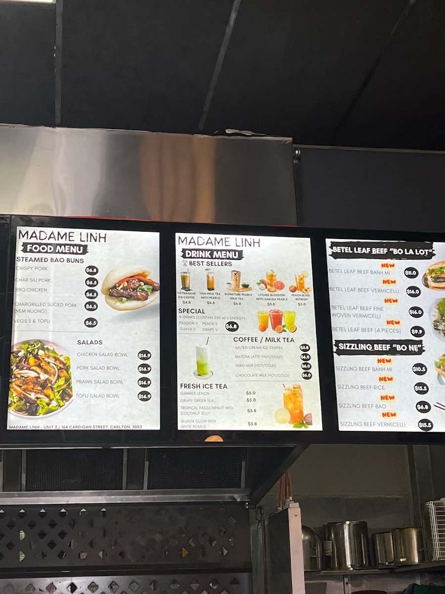 Menu, Madame Linh Vietnamese Cuisine