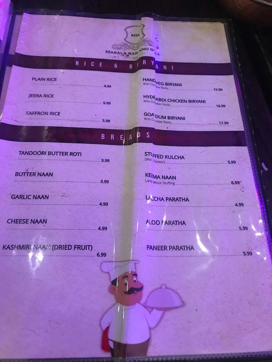 Menu, Indian Restaurant | Masala Bar and Grill | Berwick
