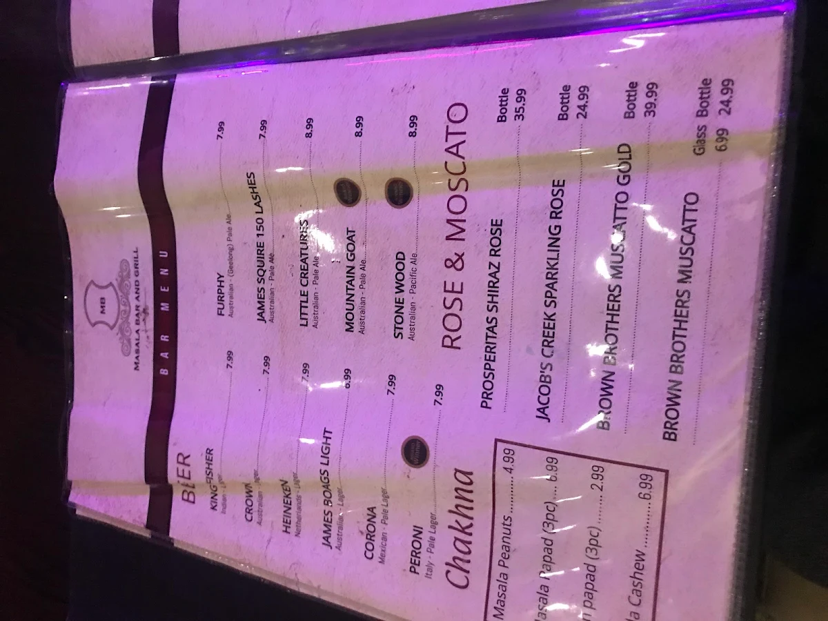 Menu, Indian Restaurant | Masala Bar and Grill | Berwick