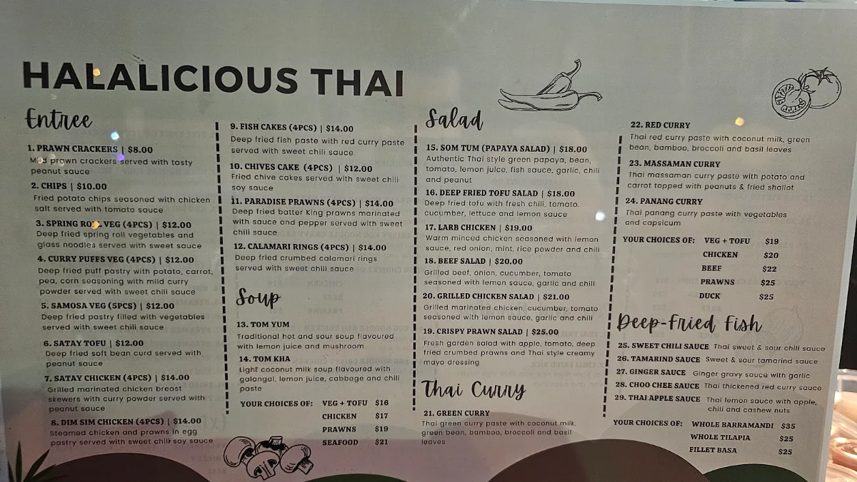 Menu, Halalicious Thai