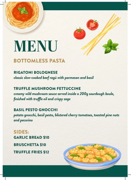 Menu, Market Grounds