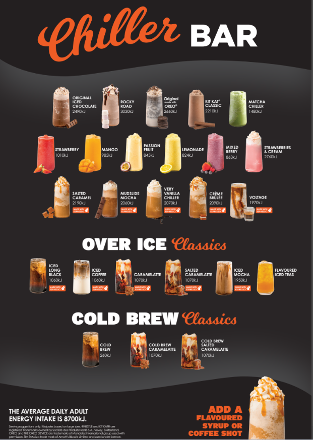Menu, Gloria Jean's Moorooka Drive Thru