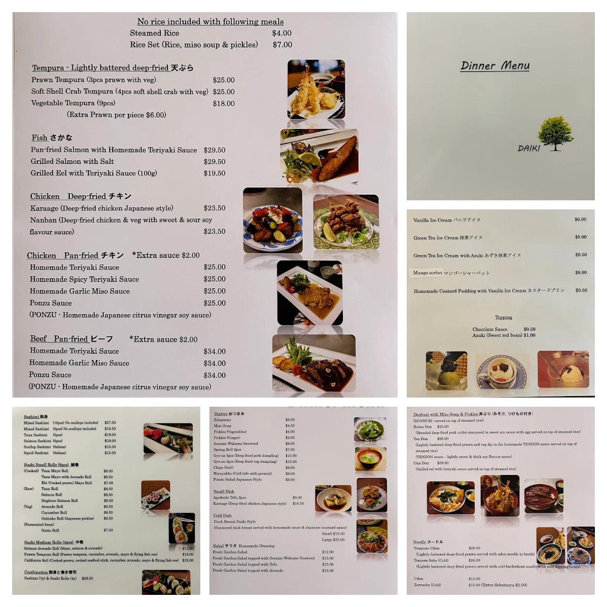 Menu, Daiki Japanese Restaurant