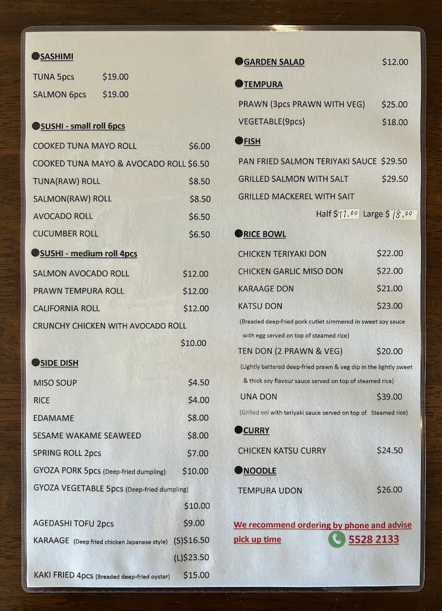Menu, Daiki Japanese Restaurant