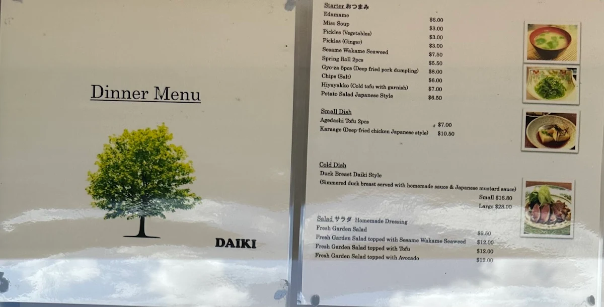 Menu, Daiki Japanese Restaurant