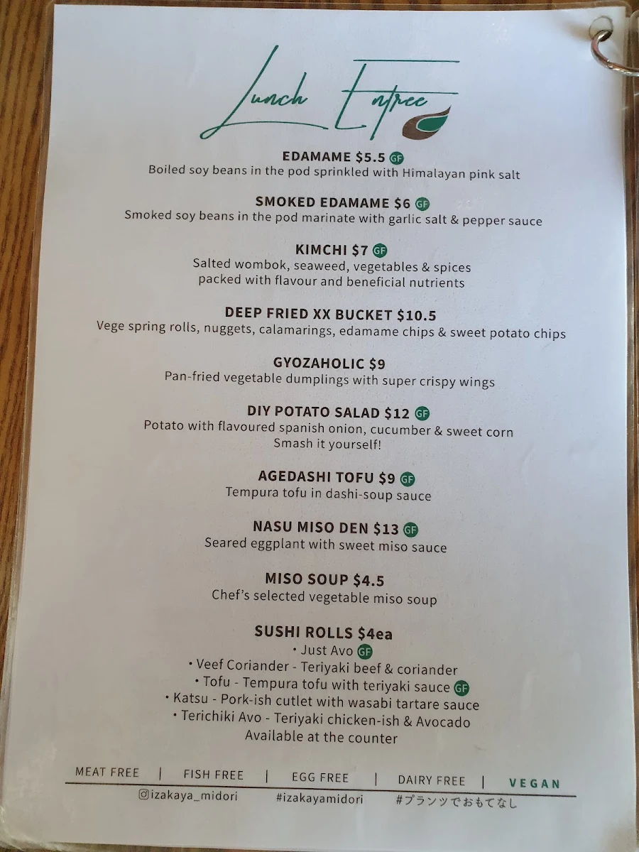 Menu, Izakaya Midori