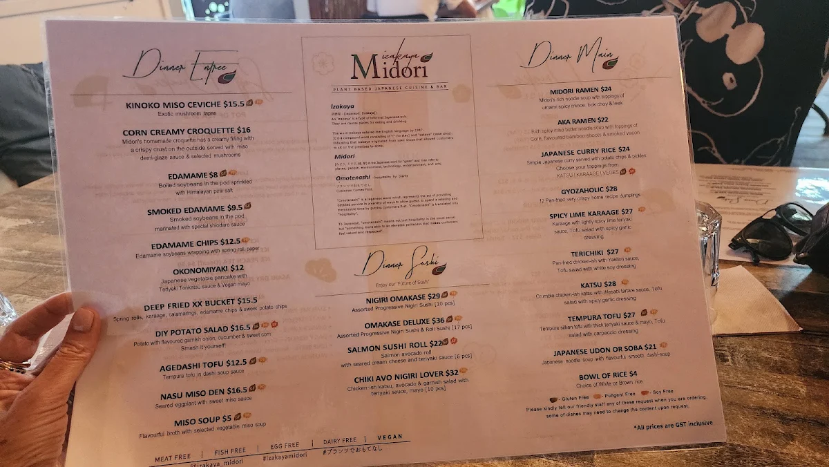 Menu, Izakaya Midori