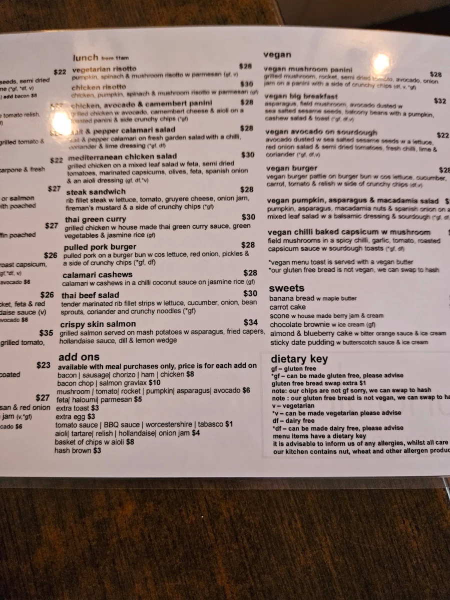 Menu, The Balcony Restaurant