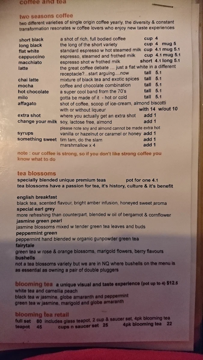 Menu, The Balcony Restaurant