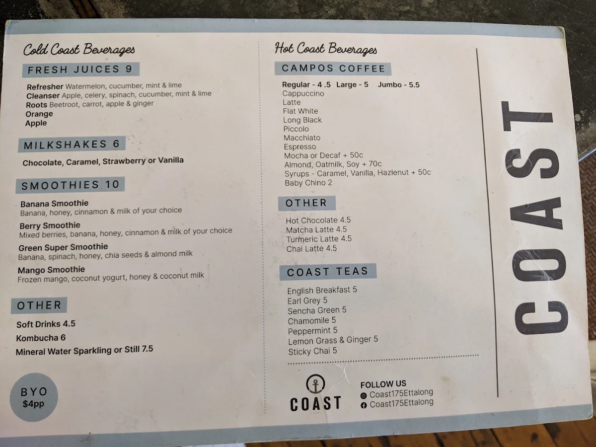 Menu, Coast 175