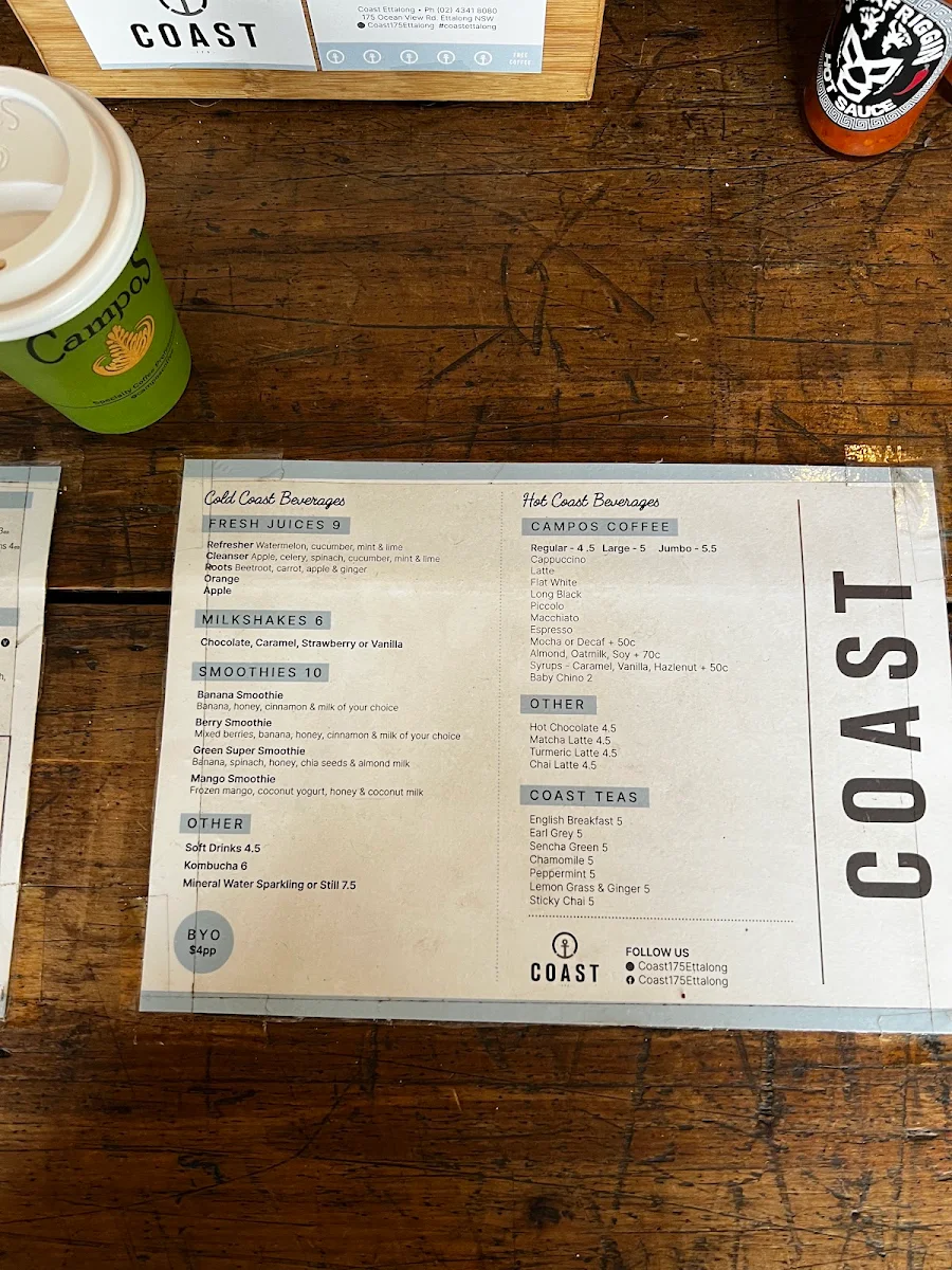 Menu, Coast 175
