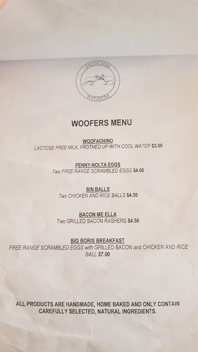 Menu, Frenchies Cafe Wynnum