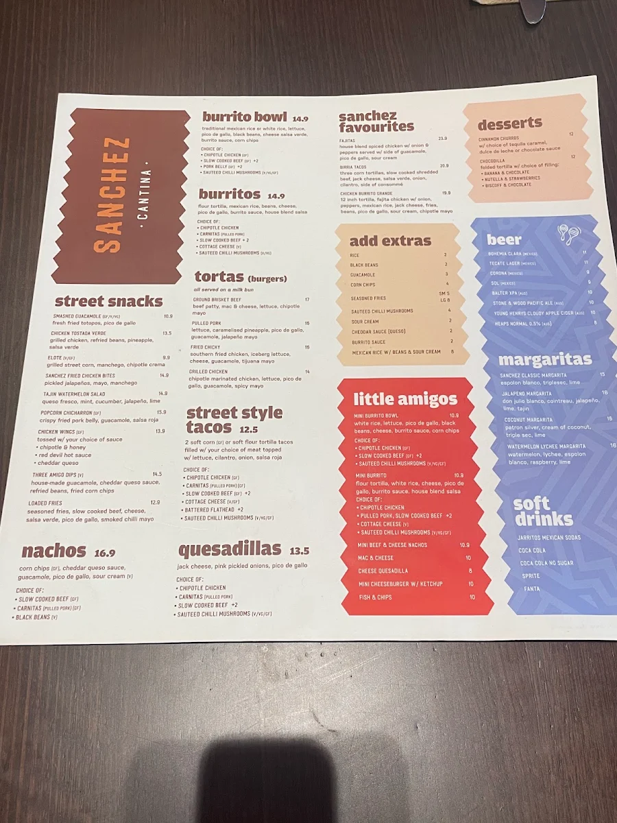 Menu, Sanchez Cantina