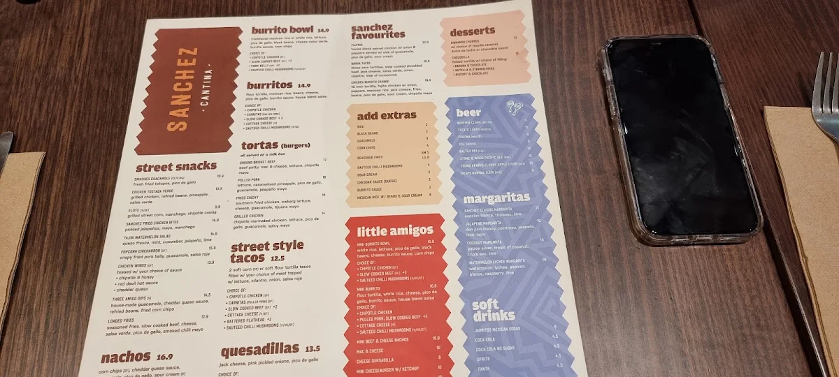 Menu, Sanchez Cantina