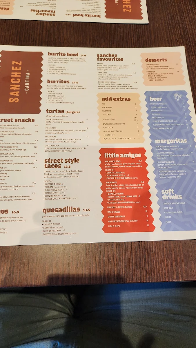 Menu, Sanchez Cantina