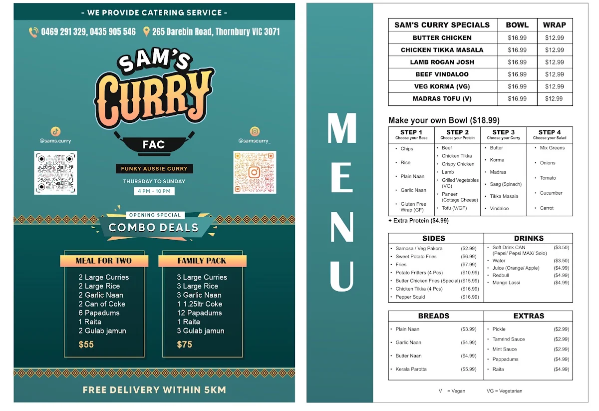 Menu, Sam's Curry
