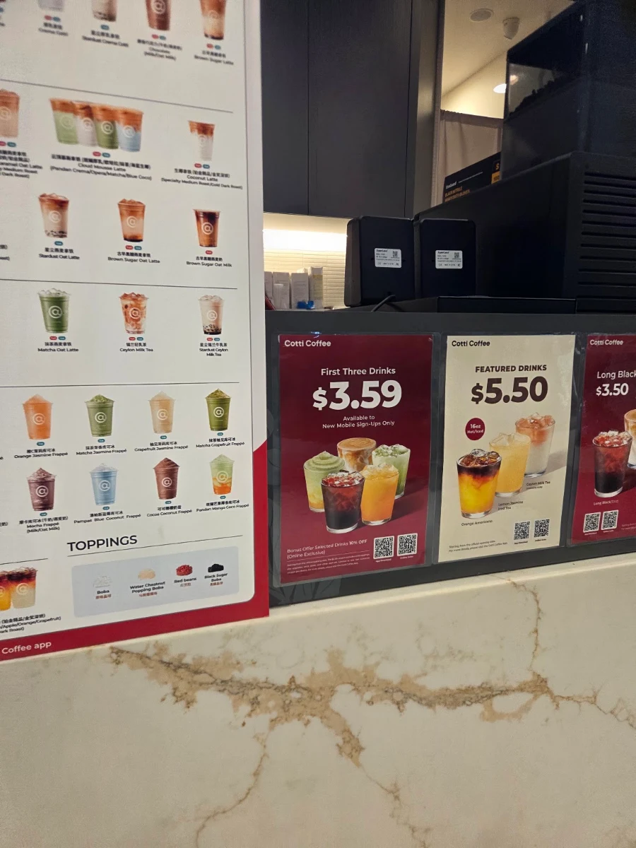 Menu, Cotti Coffee (Hurstville Station)