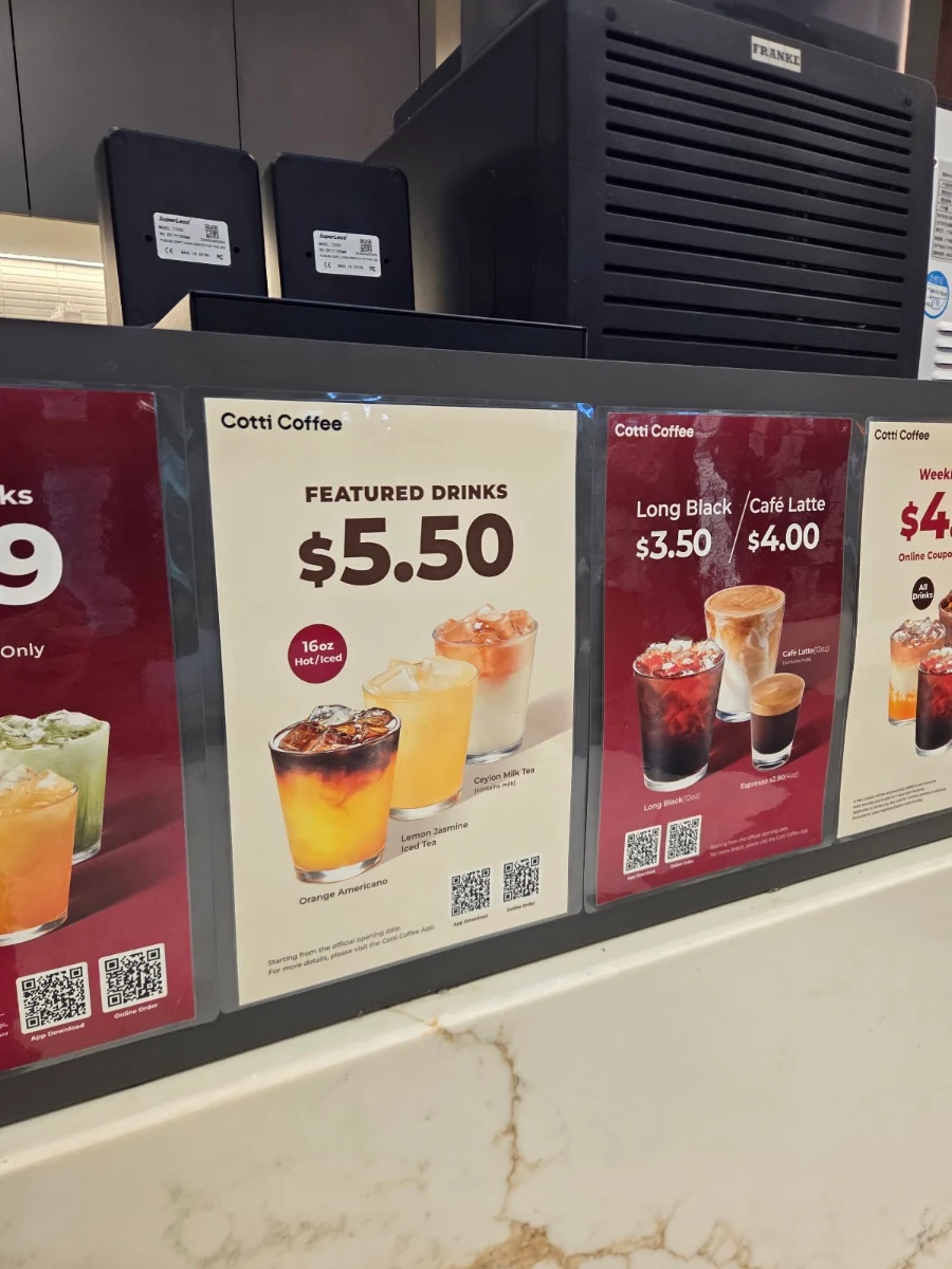 Menu, Cotti Coffee (Hurstville Station)