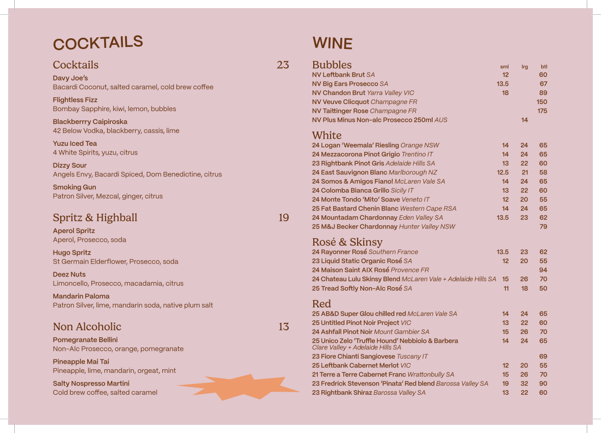 Menu, The Bank