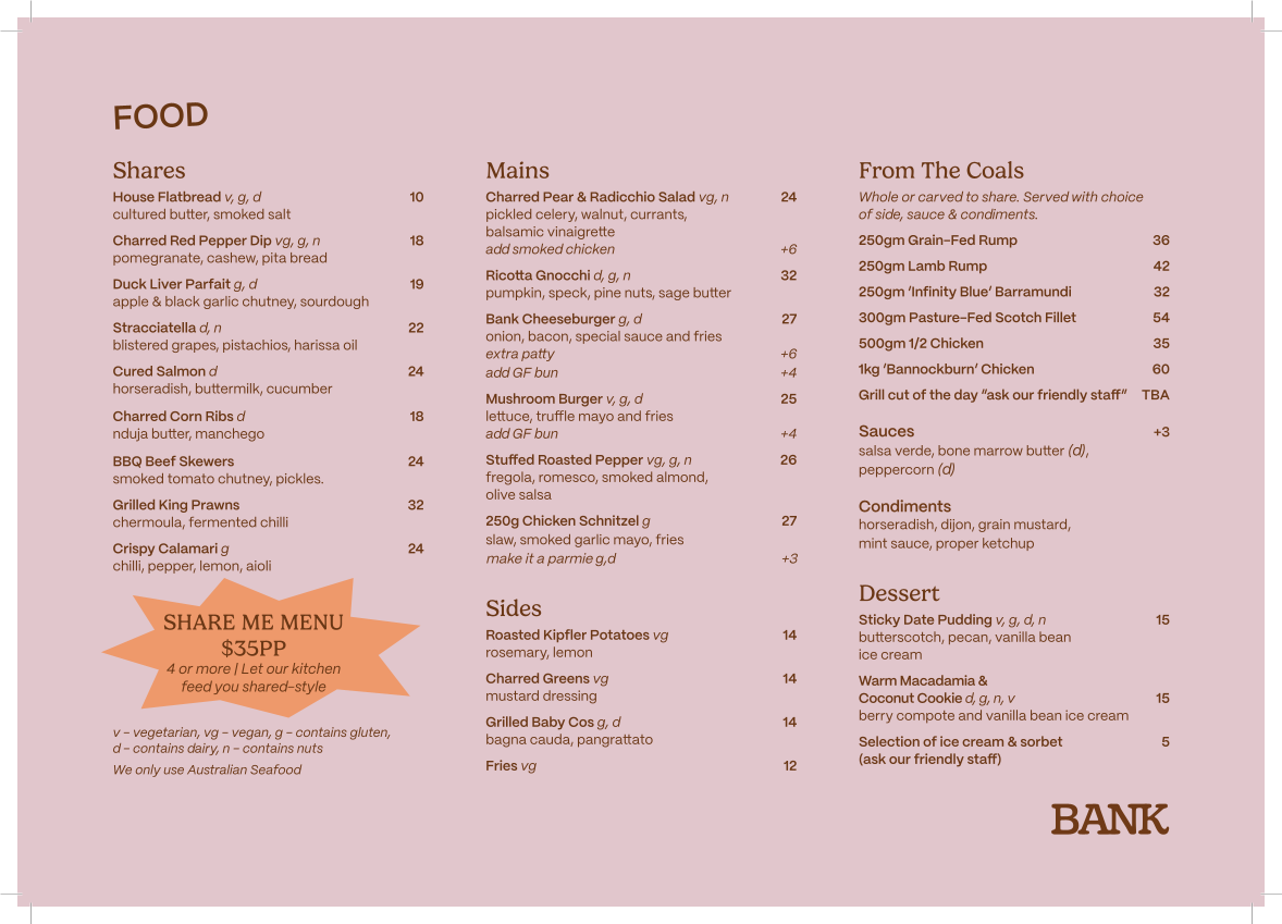 Menu, The Bank