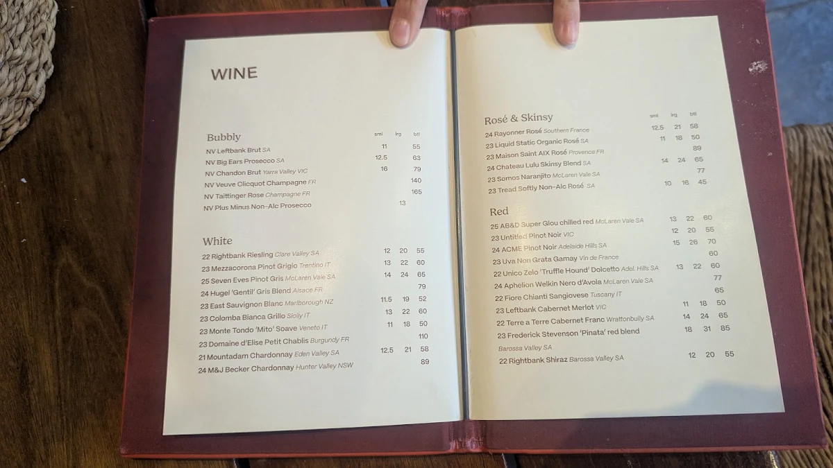 Menu, The Bank
