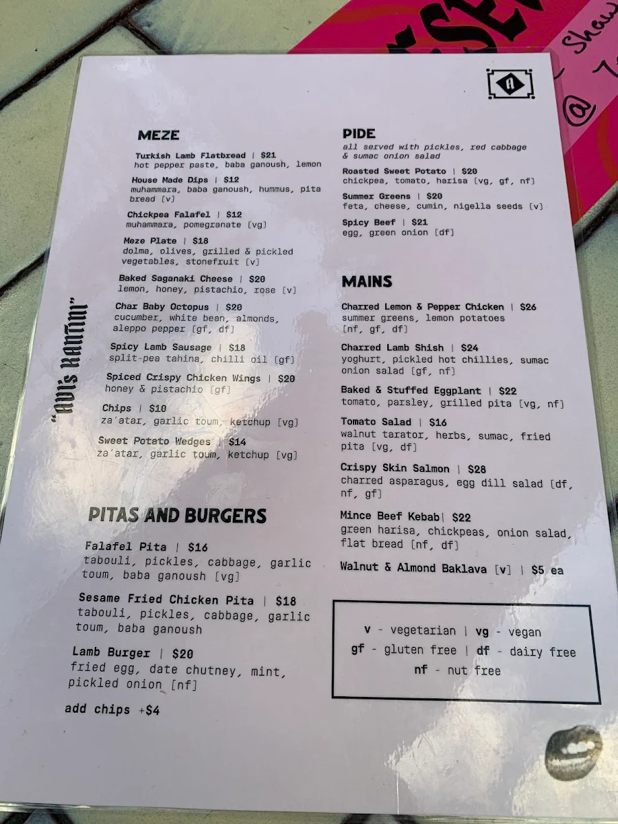 Menu, The Bank