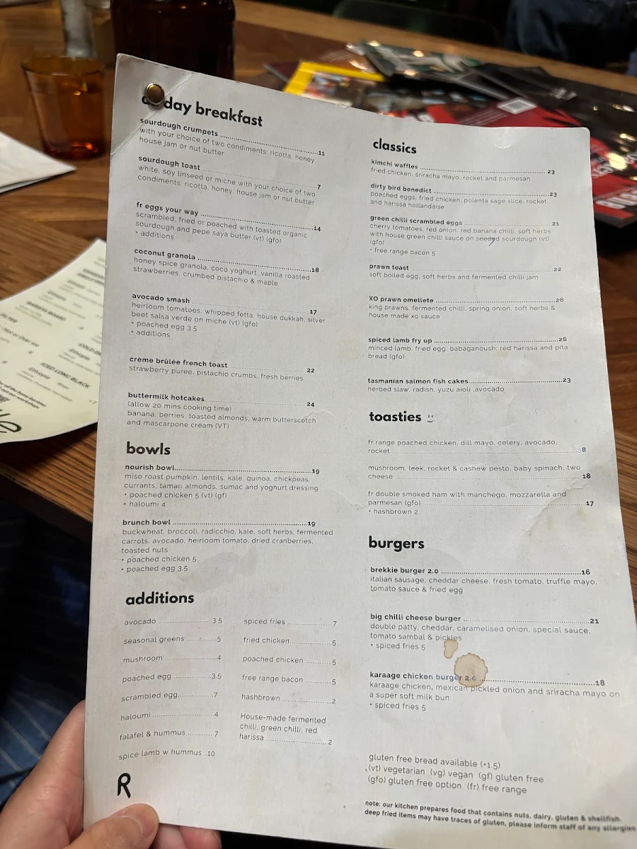 Menu, Roastville Coffee Roasters
