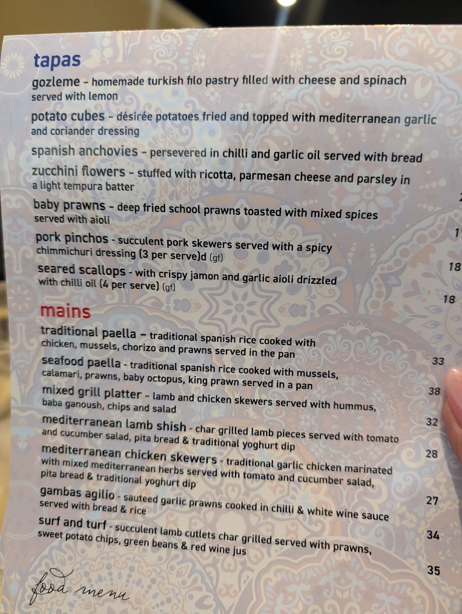 Menu, Lusso Tapas Blacktown