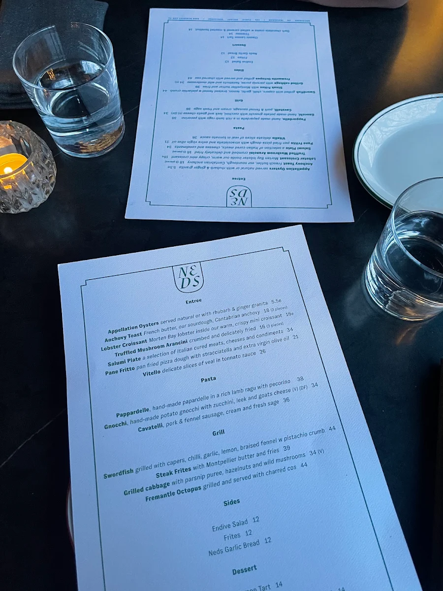 Menu, Ned’s Bake & Bistro Middle Park