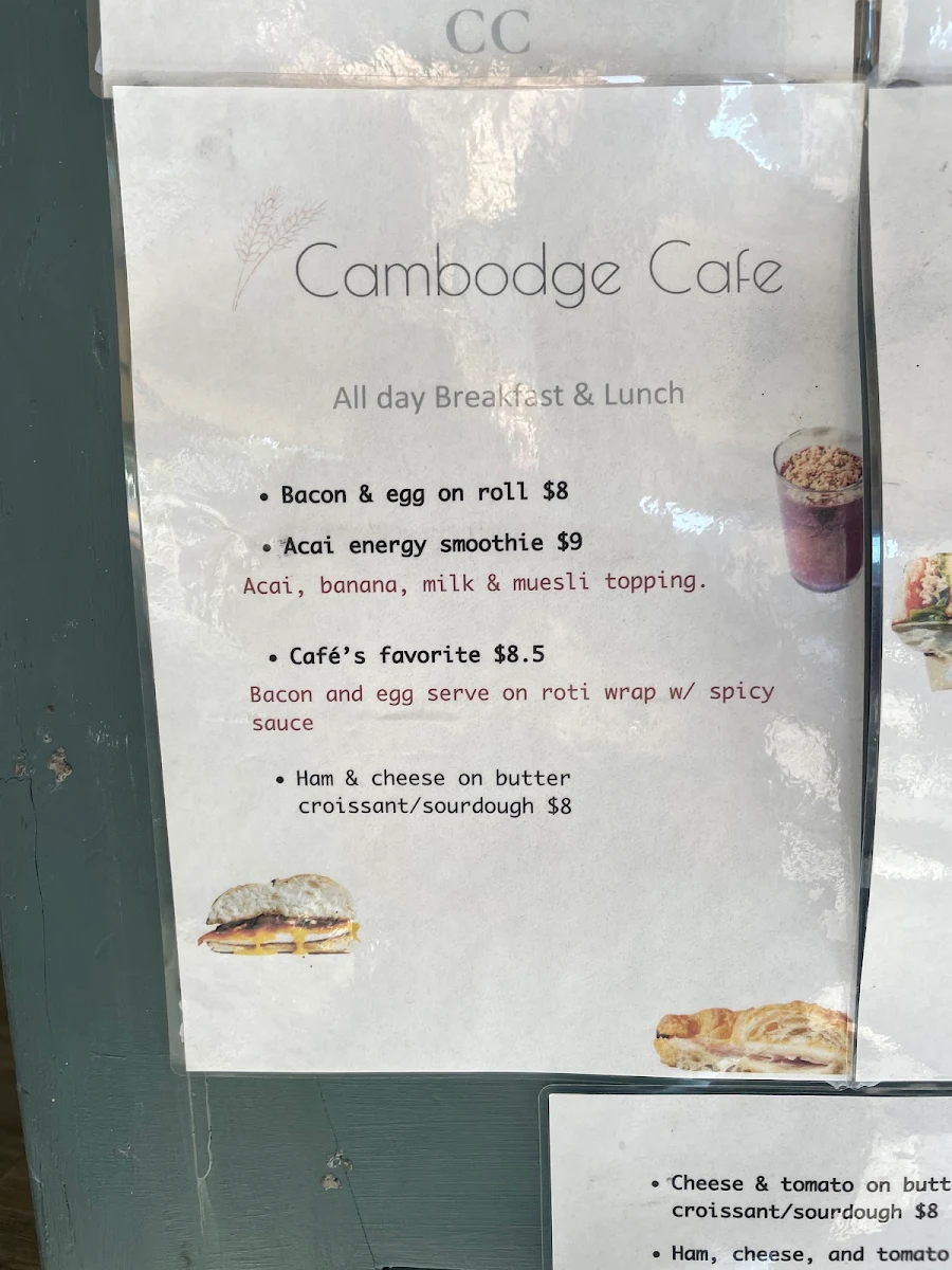 Menu, Cambodge Cafe