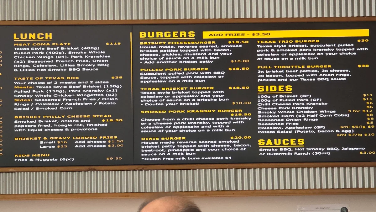 Menu, Full Throttle BBQ & Cafe