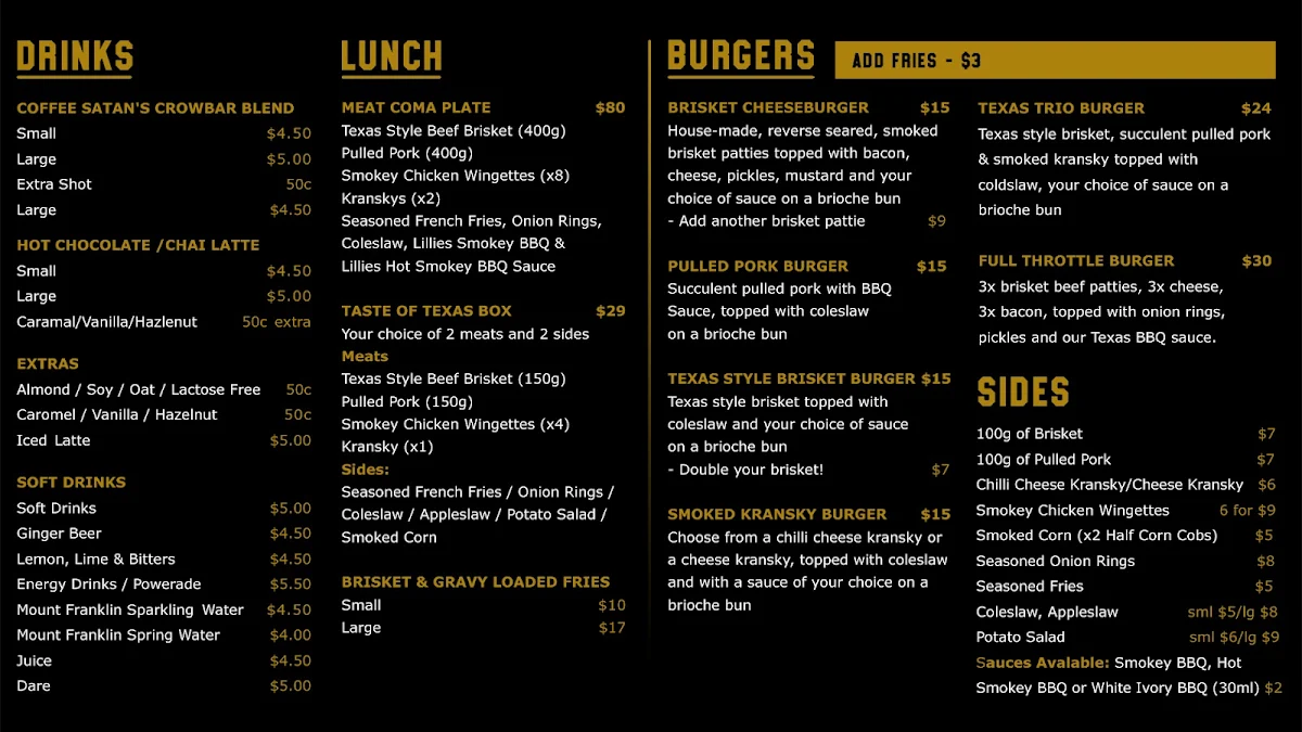 Menu, Full Throttle BBQ & Cafe