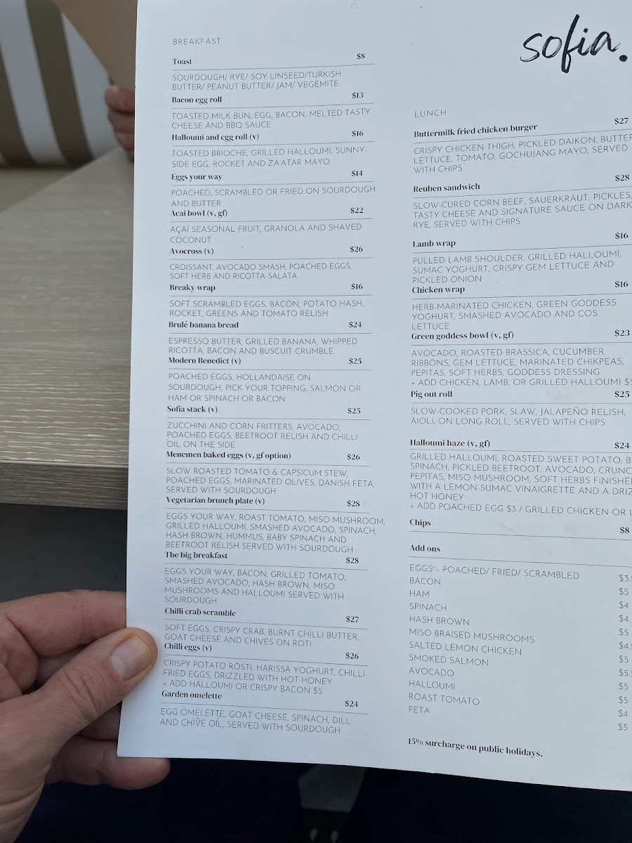 Menu, Cafe Sofia
