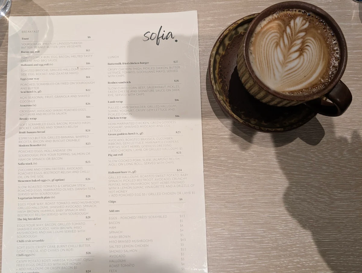 Menu, Cafe Sofia