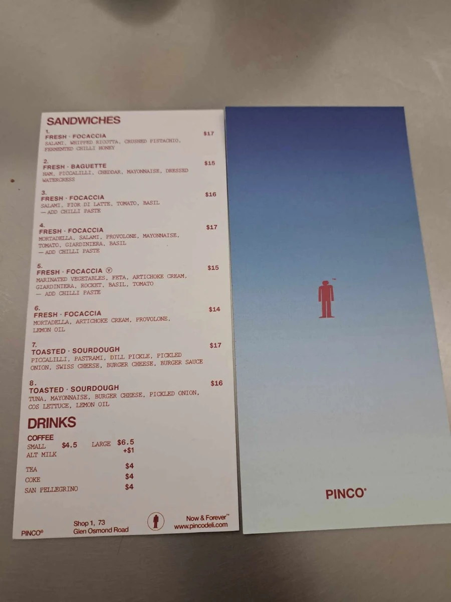 Menu, Pinco Deli