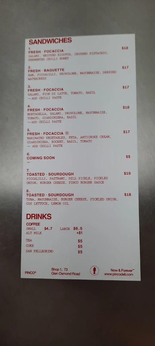 Menu, Pinco Deli