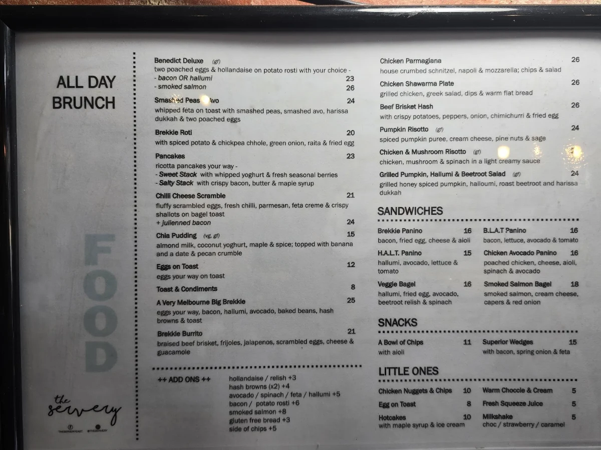 Menu, The Servery