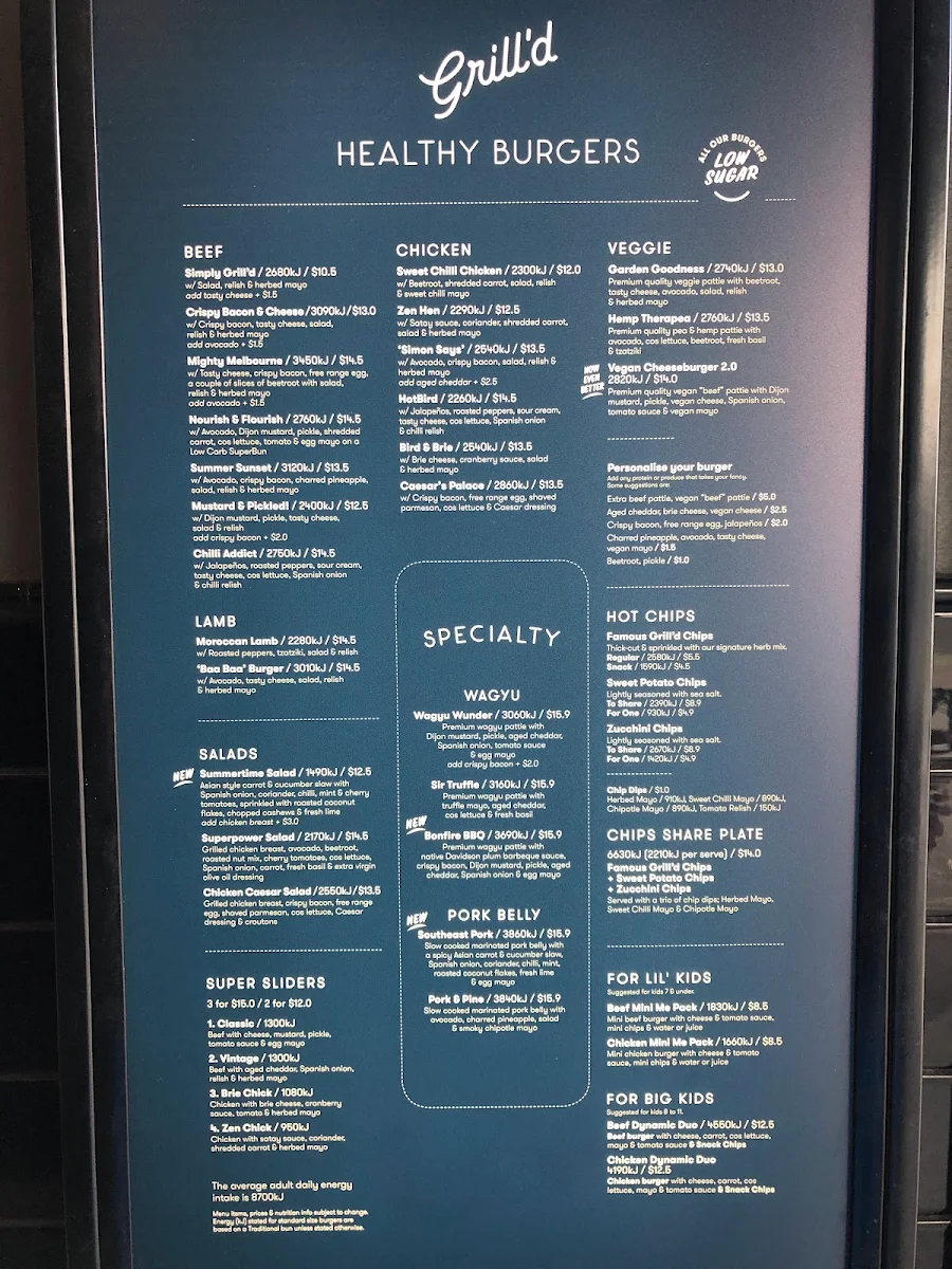 Menu, Grill'd Burgers - Yarraville