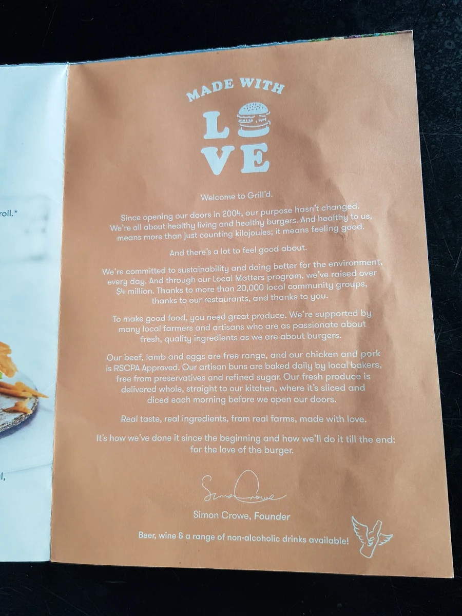 Menu, Grill'd Burgers - Yarraville