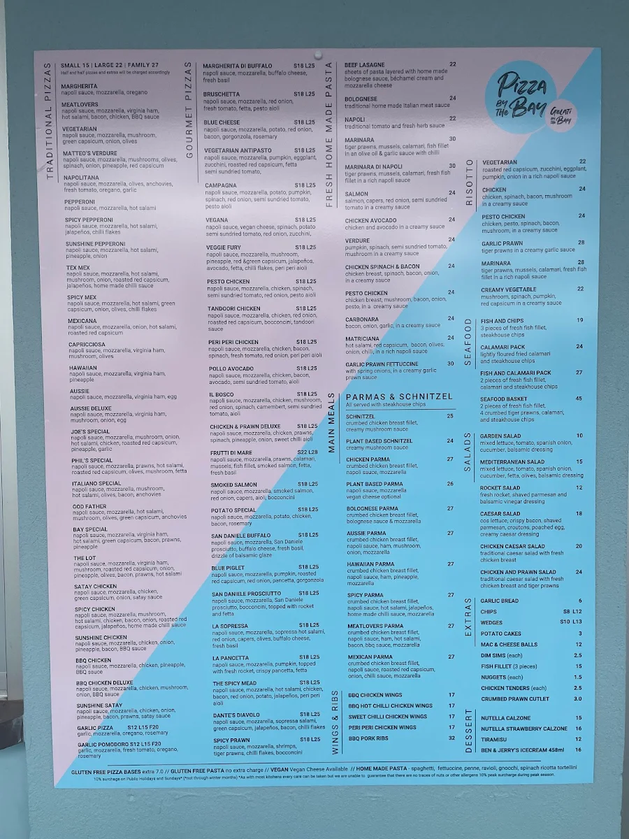 Menu, Pizza By The Bay