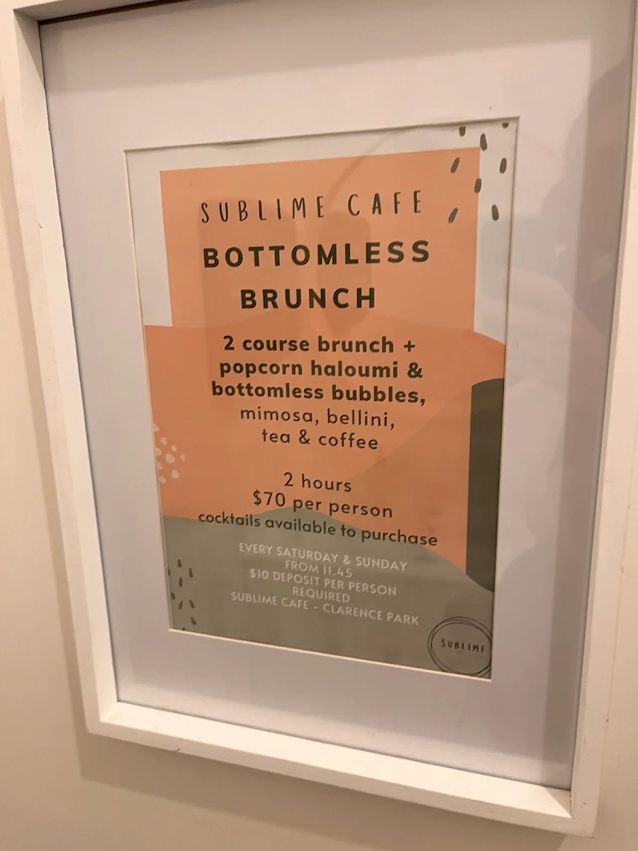 Menu, Sublime Cafe