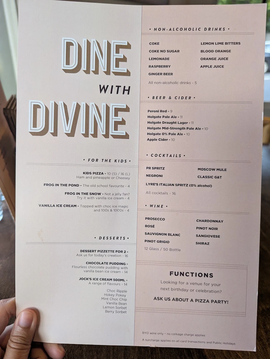 Menu, Pizza Religion Malvern